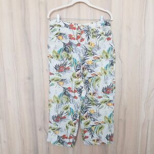 Chico's Womens Linen Wide Leg Pants Size Large Tropical Fish Print Coastal Beach